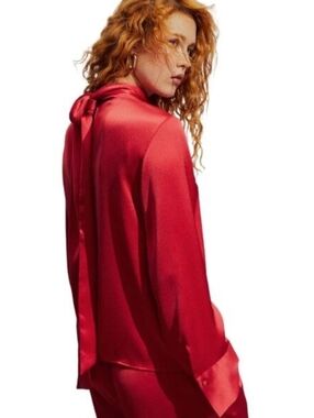 H&M Scarlet Satin Tie-Neck Blouse
